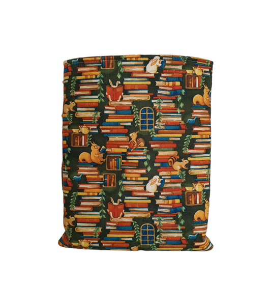 Padded Book Pouch - Book Sleeve and Protector for Paperback Books, Book Bag, Book Lovers Gift, Squirrels and Library Books Fabric
