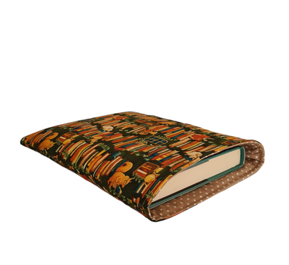 Padded Book Pouch - Book Sleeve and Protector for Paperback Books, Book Bag, Book Lovers Gift, Squirrels and Library Books Fabric