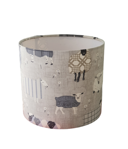 Handmade 20cm Drum Lampshade - iLiv Grey Baa Baa Sheep Fabric