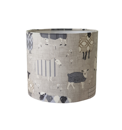 Handmade 20cm Drum Lampshade - iLiv Grey Baa Baa Sheep Fabric