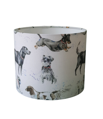 Handmade 25cm Drum Lampshade - Dashing Dogs Fabric