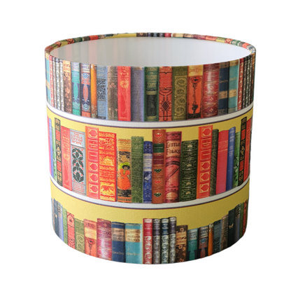 Handmade 20cm Drum Lampshade - Classic Books Fabric - Book Lovers Gift