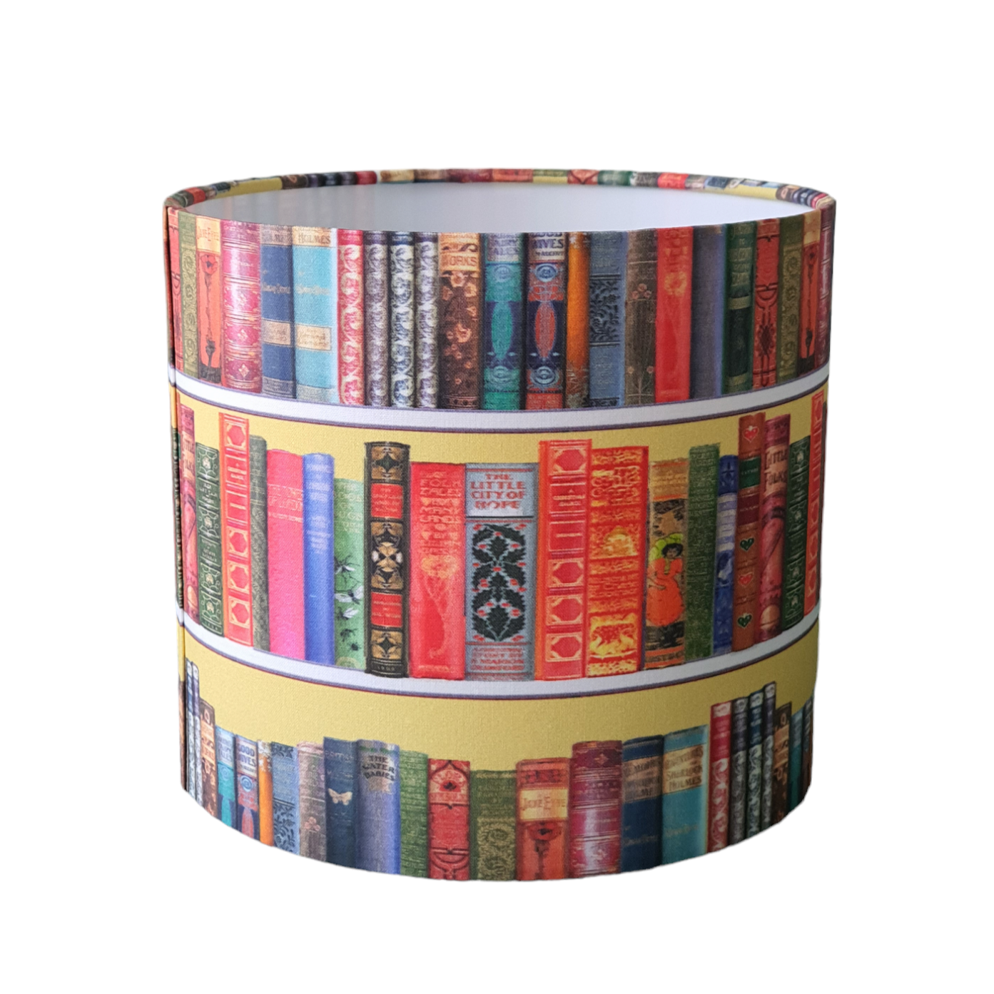 Handmade 20cm Drum Lampshade - Classic Books Fabric - Book Lovers Gift