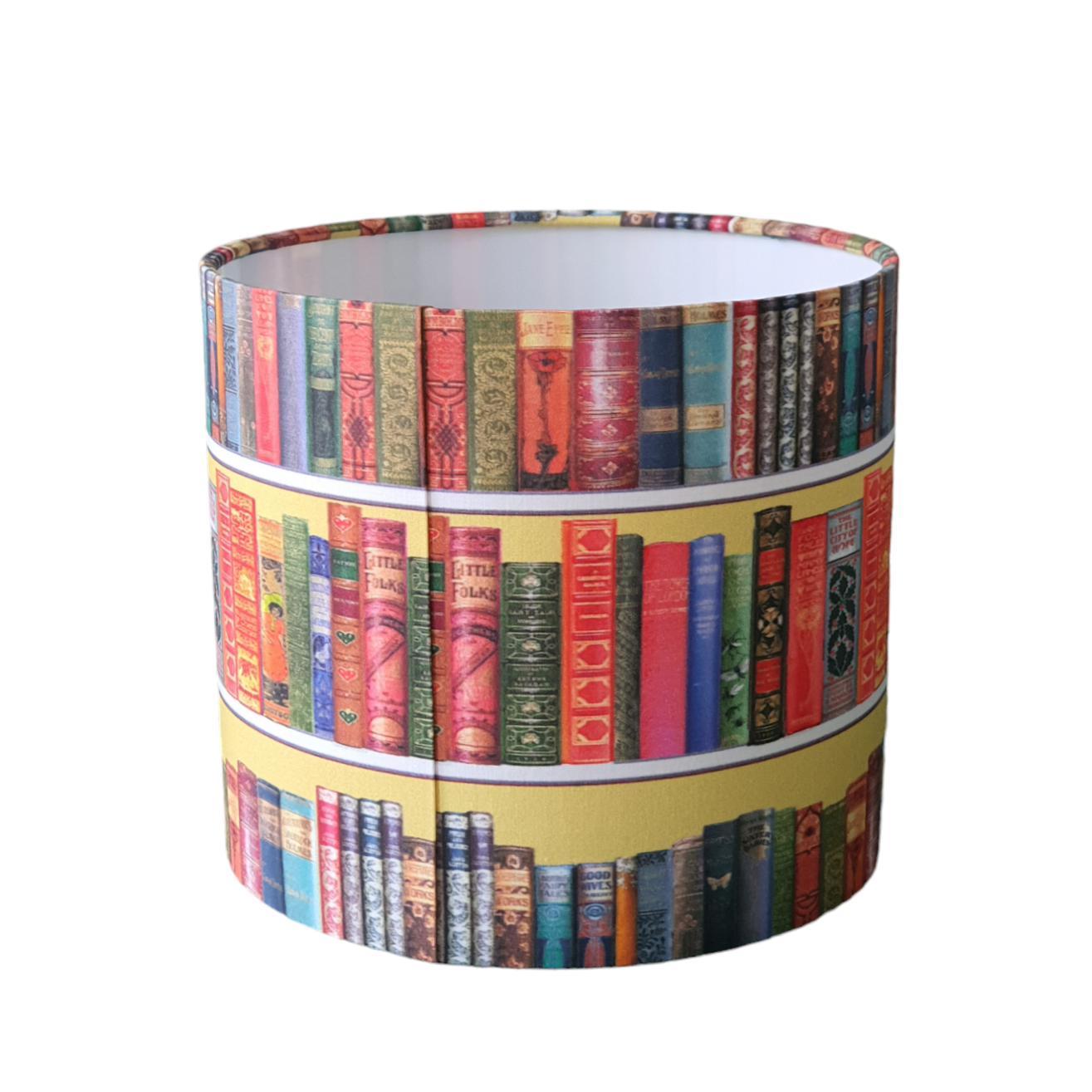Handmade 20cm Drum Lampshade - Classic Books Fabric - Book Lovers Gift