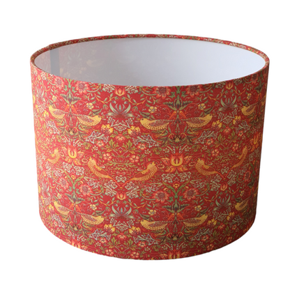 Handmade 30cm Drum Lampshade - Strawberry Thief Fabric - Red