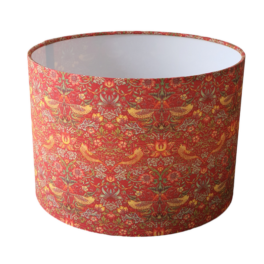 Handmade 30cm Drum Lampshade - Strawberry Thief Fabric - Red