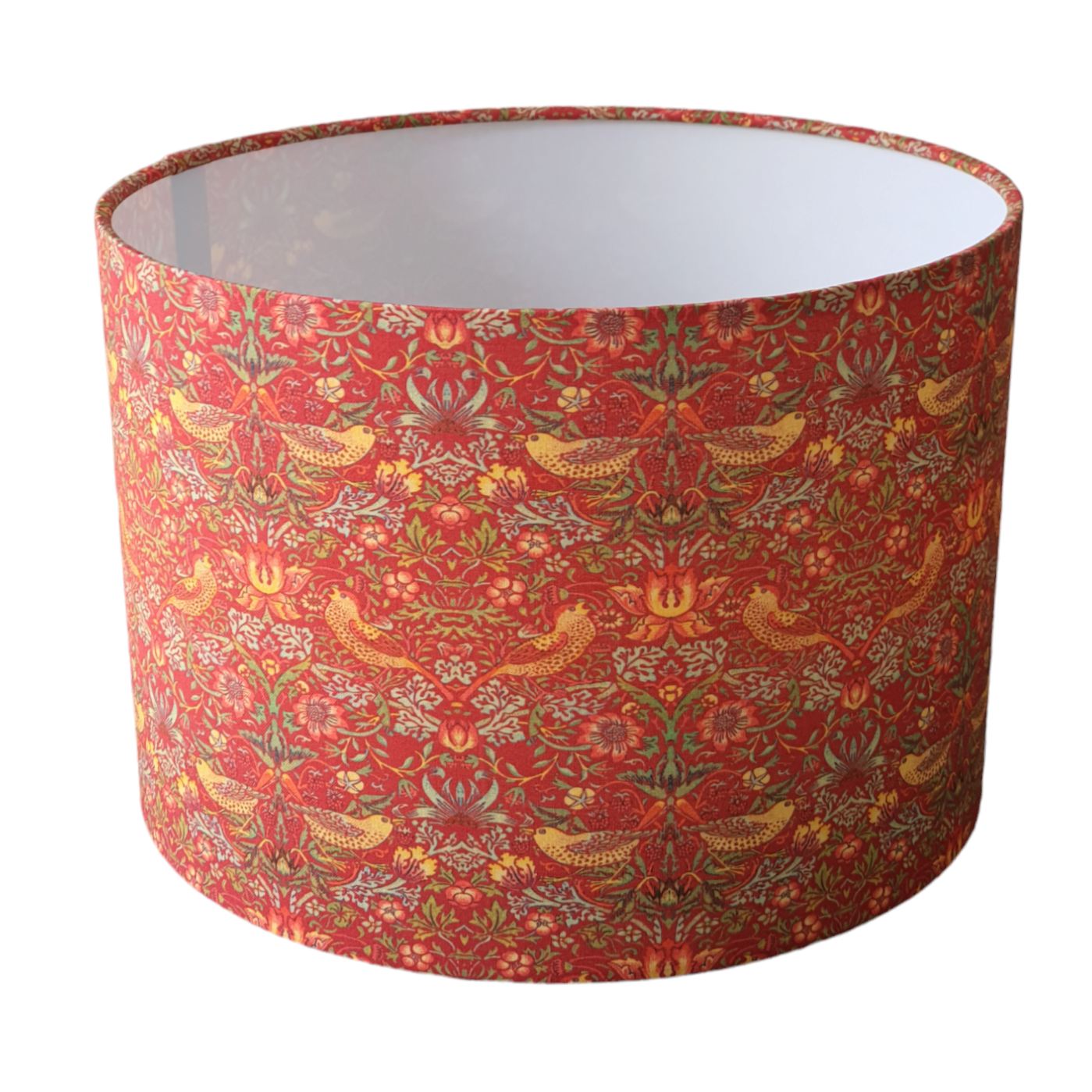 Handmade 30cm Drum Lampshade - Strawberry Thief Fabric - Red