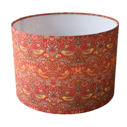 Handmade 30cm Drum Lampshade - Strawberry Thief Fabric - Red