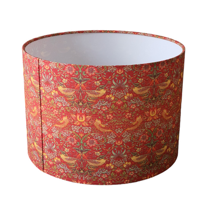 Handmade 30cm Drum Lampshade - Strawberry Thief Fabric - Red