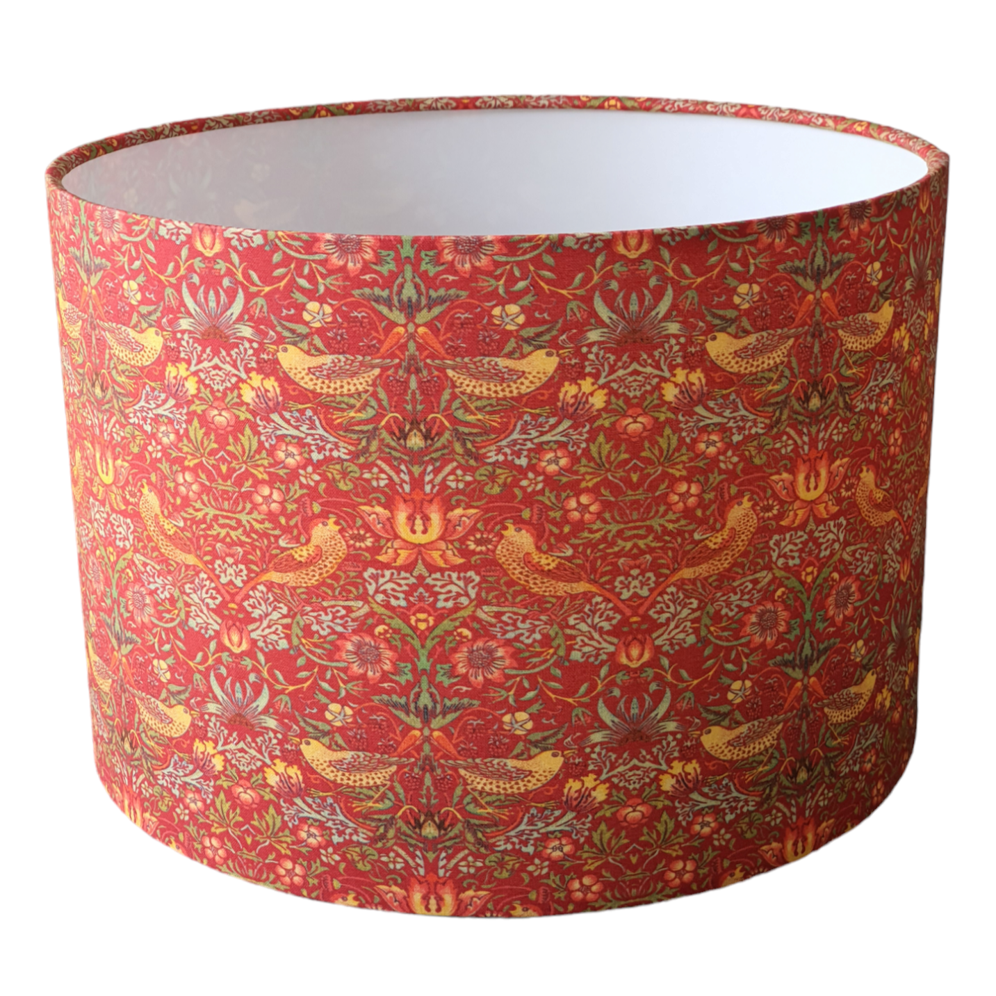 Handmade 30cm Drum Lampshade - Strawberry Thief Fabric - Red