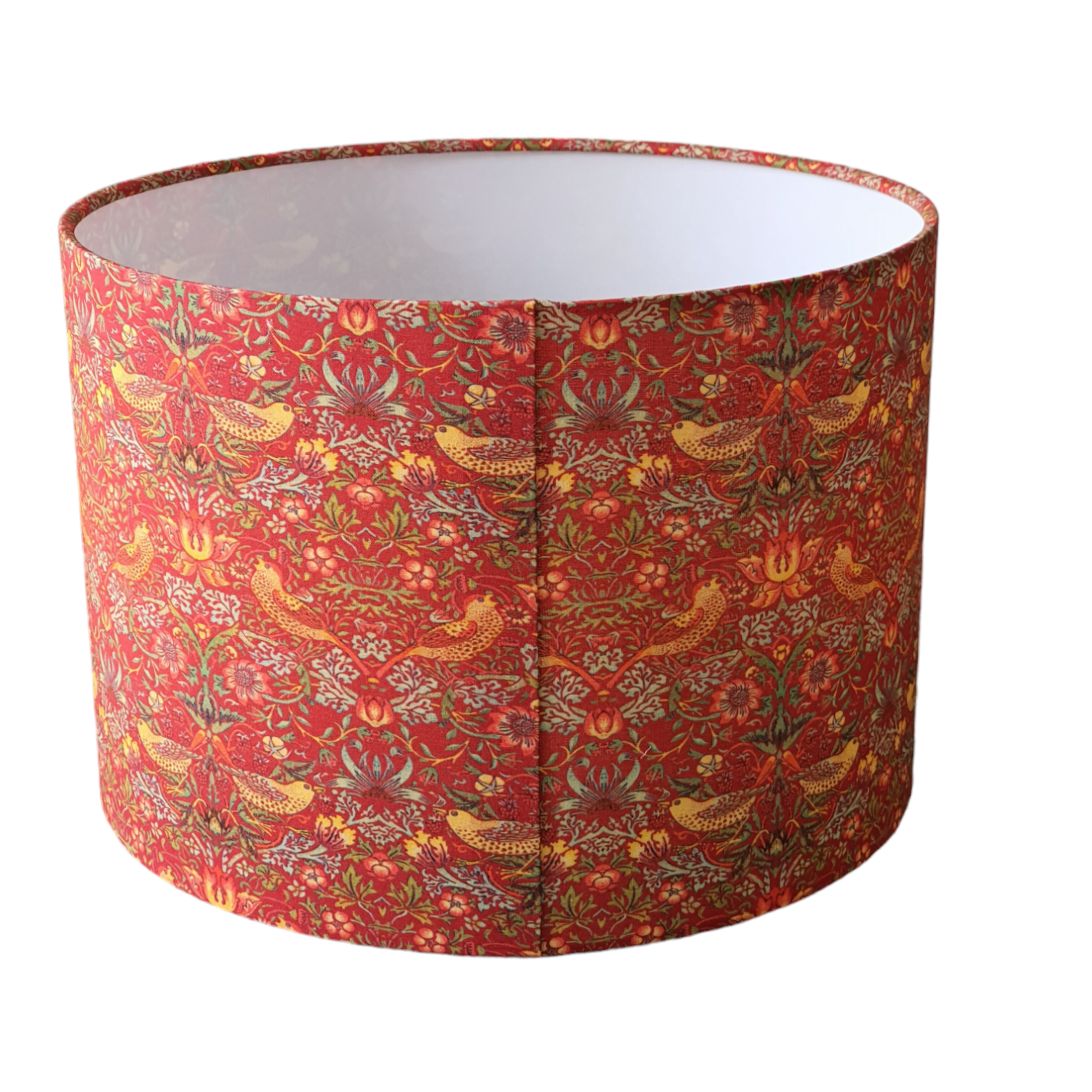 Handmade 30cm Drum Lampshade - Strawberry Thief Fabric - Red