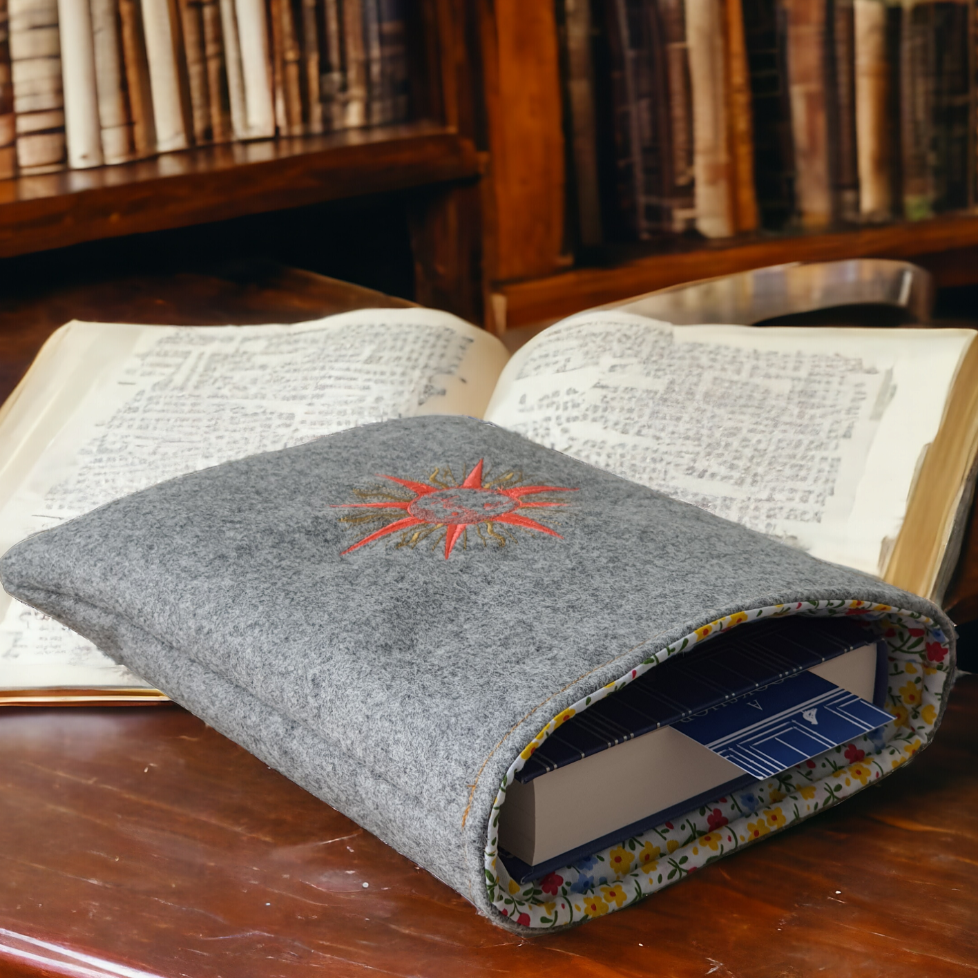 Handmade Embroidered Padded Book Pouch/Book Sleeve - Book Lovers Gift