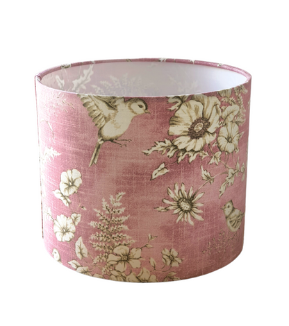 Handmade 25cm Drum Lampshade - Rose Finch Toile Fabric - Floral