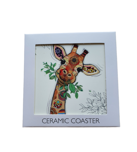 Bug Art Gina Giraffe Ceramic Coaster with cork backing.  A lovely animal lover gift.