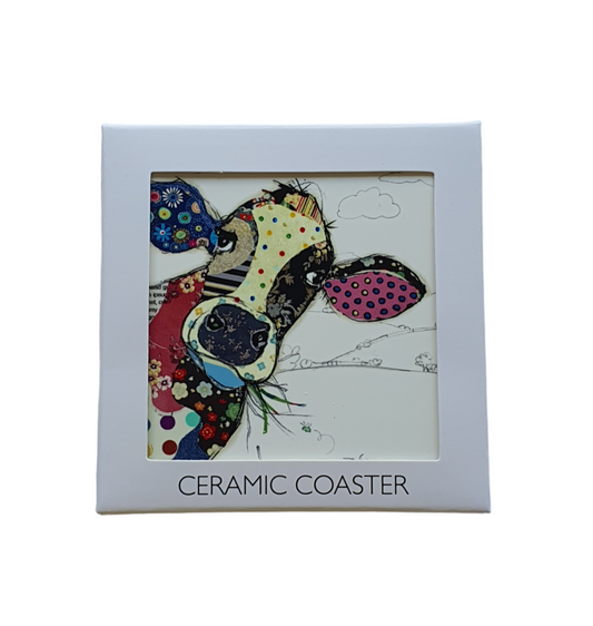 Connie Cow Bug Art Ceramic Coaster - Patchwork
