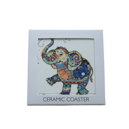 Whimsical Bug Art Eddie Elephant Ceramic Coaster. A perfect gift for a lover of elephants, animals or why not treat yourself.