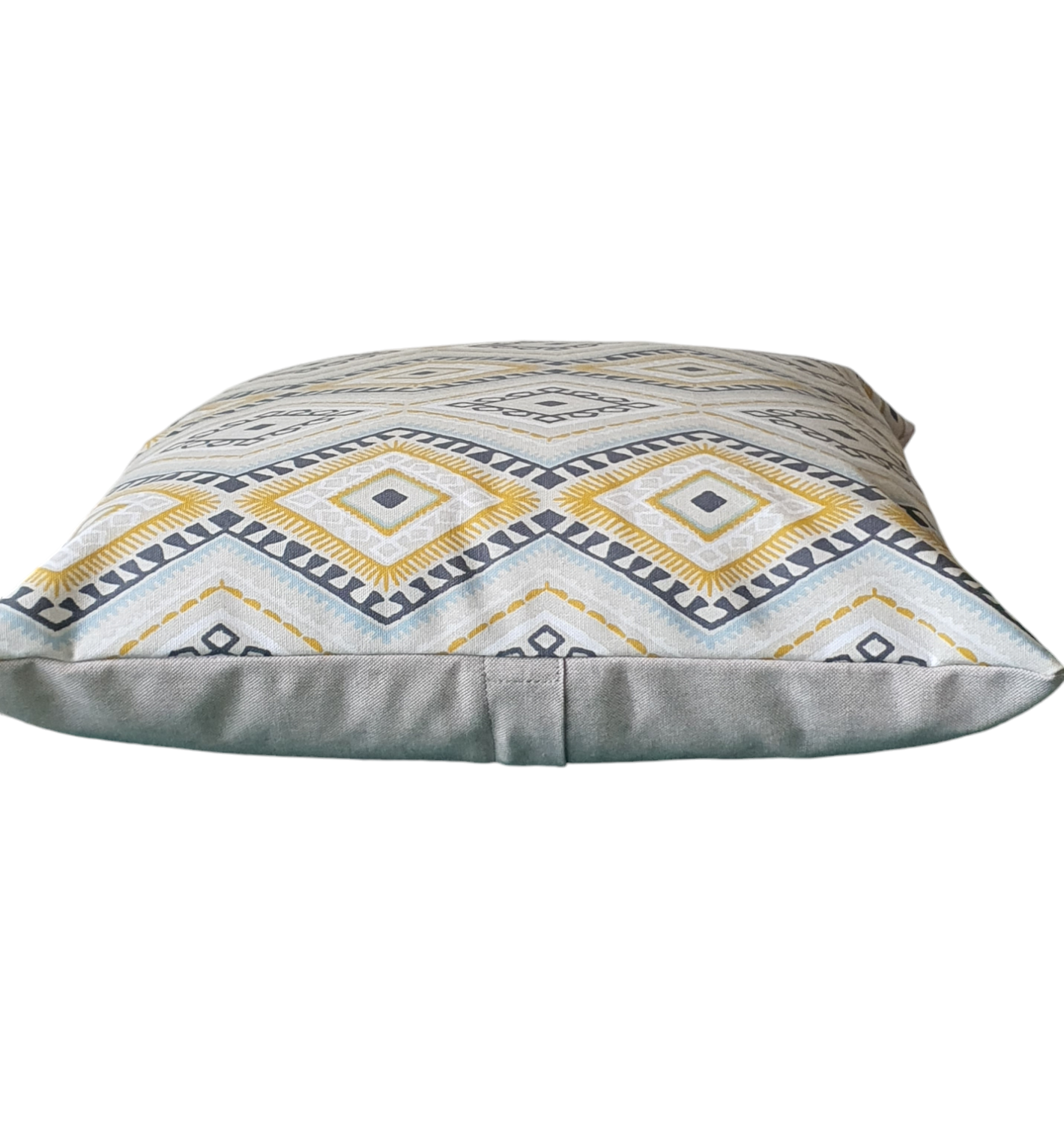 Handmade Ochre Grey Blue Karlstad Fabric Zipped Cushion Cover