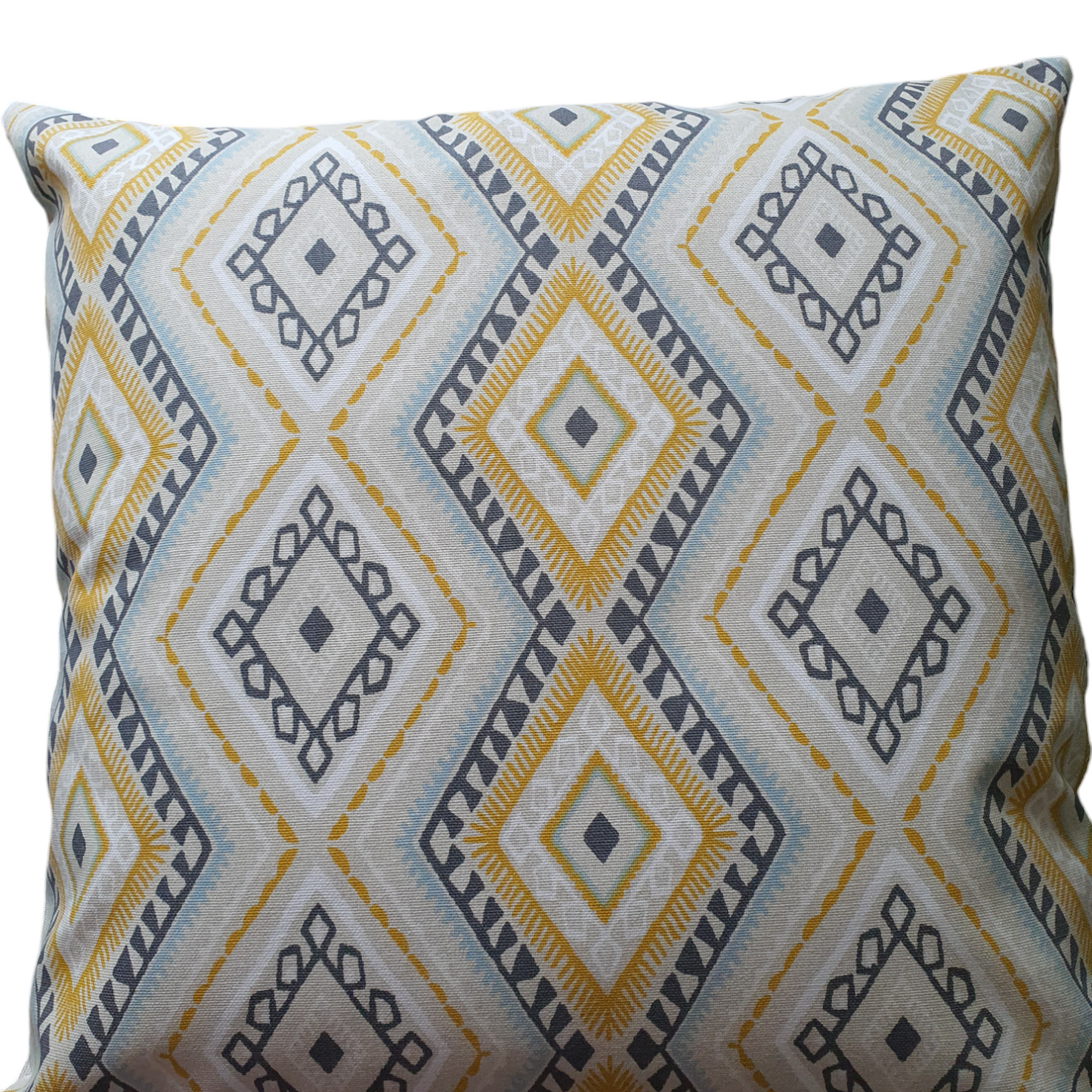 Handmade Ochre Grey Blue Karlstad Fabric Zipped Cushion Cover