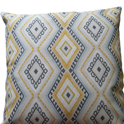 Handmade Ochre Grey Blue Karlstad Fabric Zipped Cushion Cover