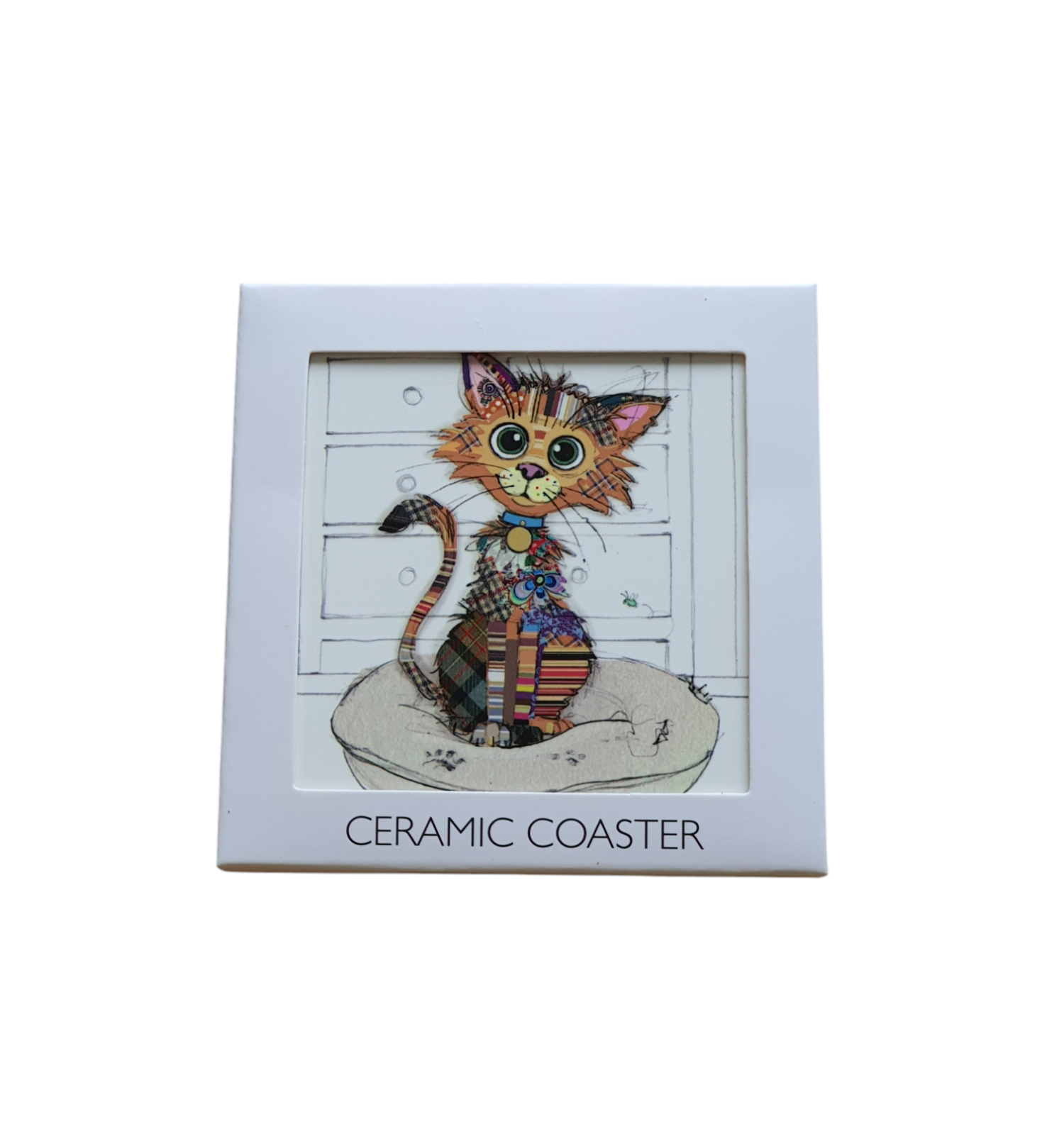Bug Art Kimba Kitten Ceramic Coaster.  A great idea as a Cat Lovers Gift.