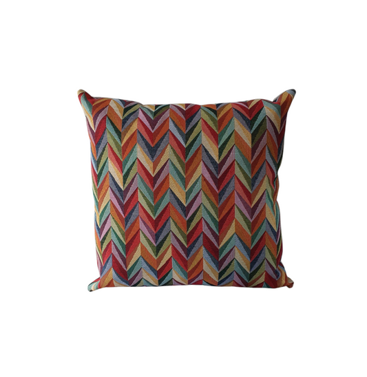 Handmade zipped cushion cover made with chevron patterned tapestry fabric.