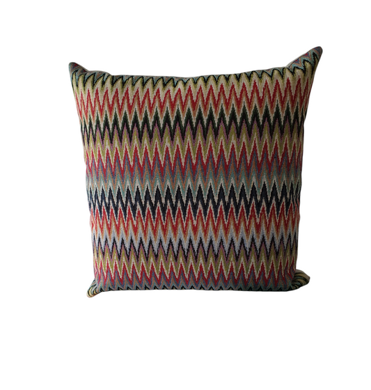 Handmade Zipped Cushion Cover made with zig zag pattern tapestry fabric.