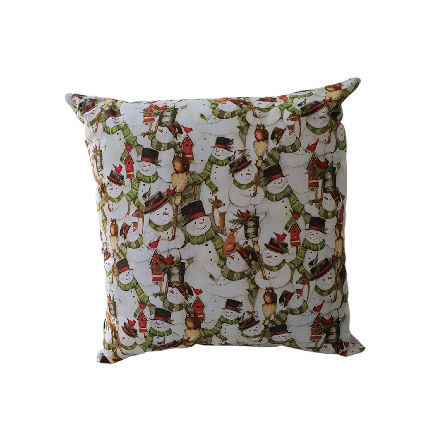 Handmade zipped Snowmen cushion cover.