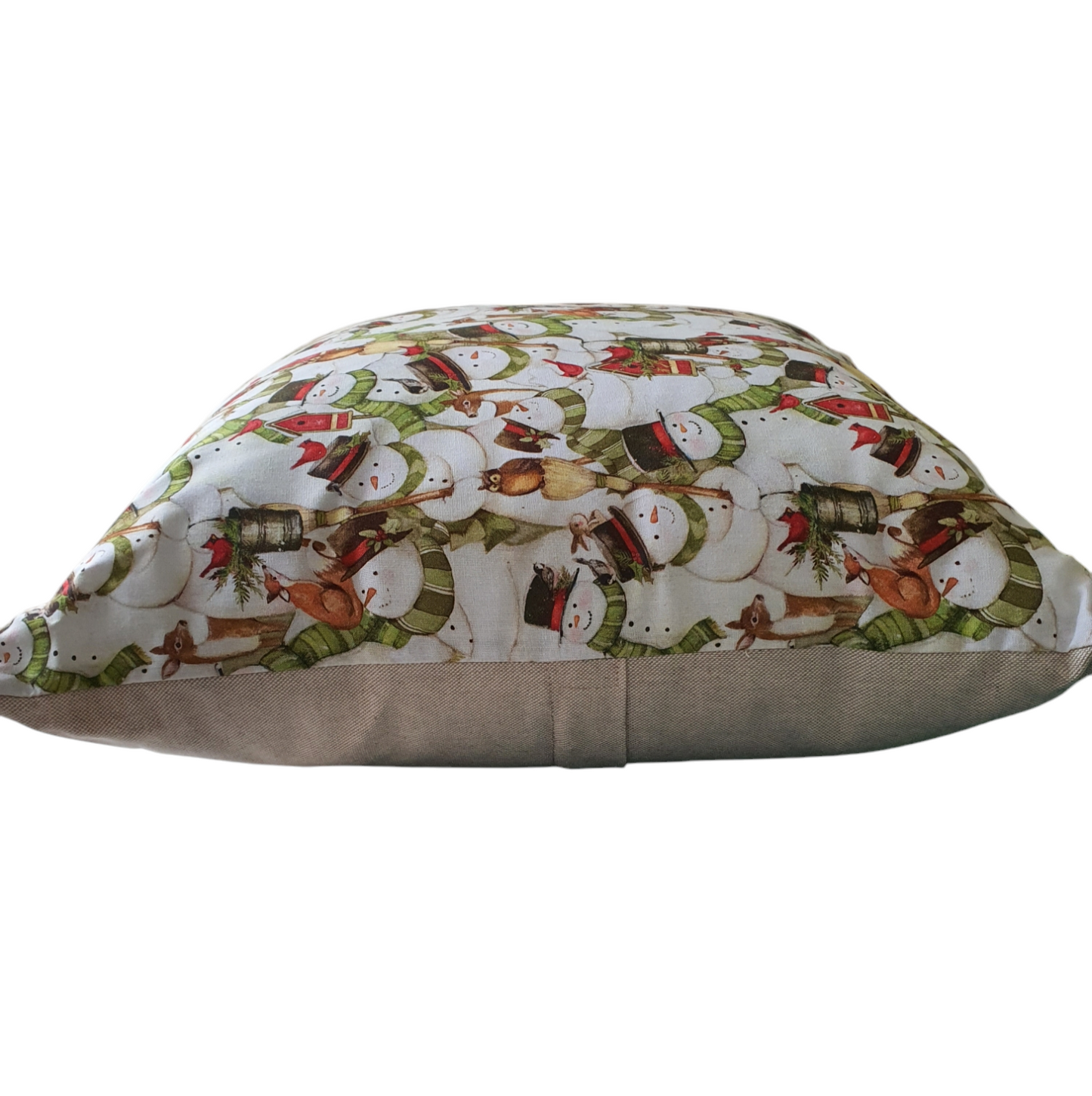Handmade Christmas Snowmen Fabric Zipped Cushion Cover