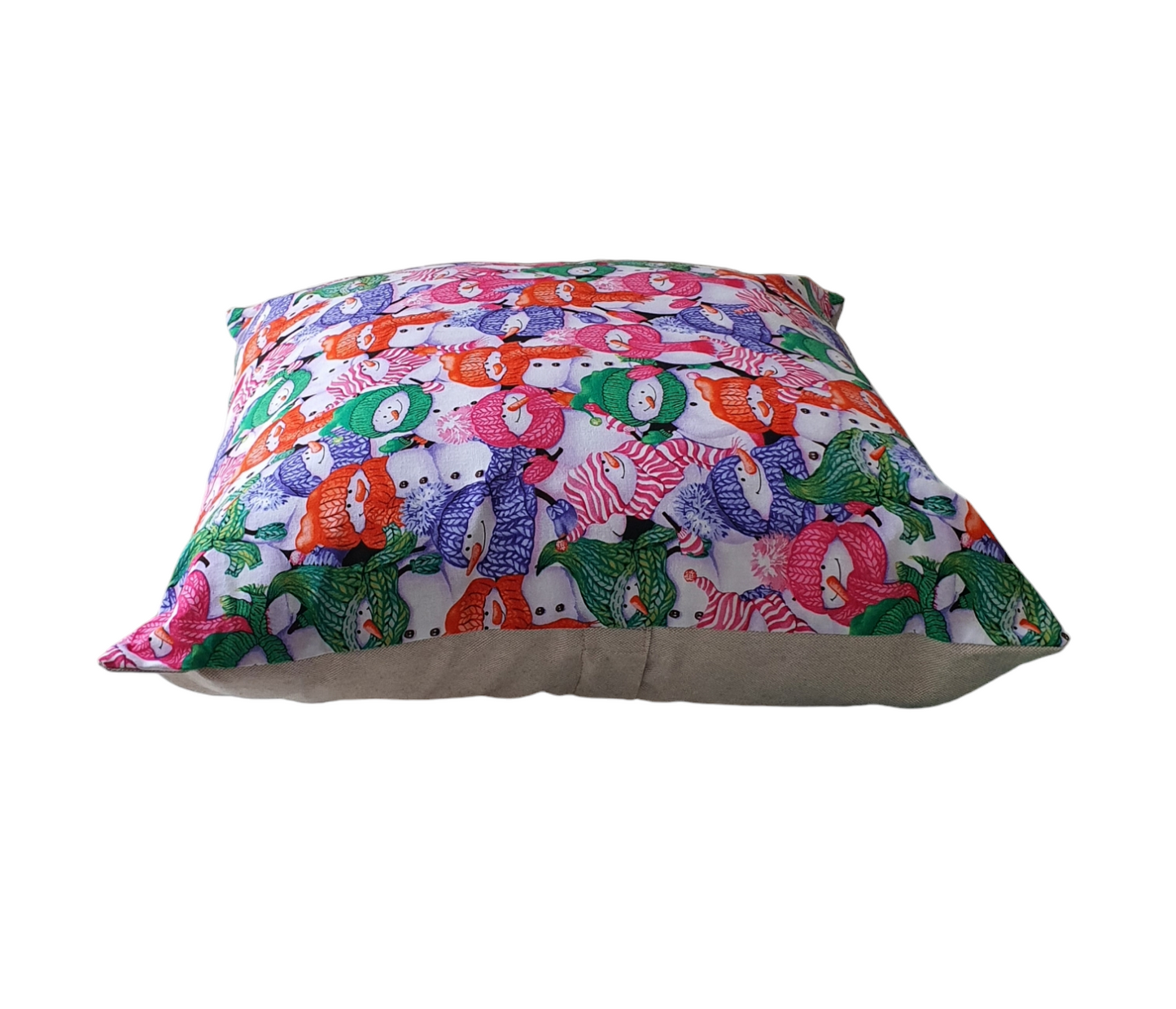 Handmade Zipped Snowmen Fabric Cushion Cover