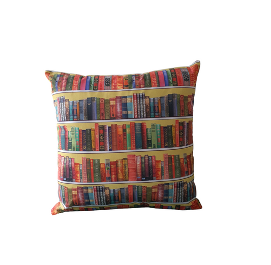Library Books fabric handmade zipped cushion cover and would be an ideal Book Lovers Gift.