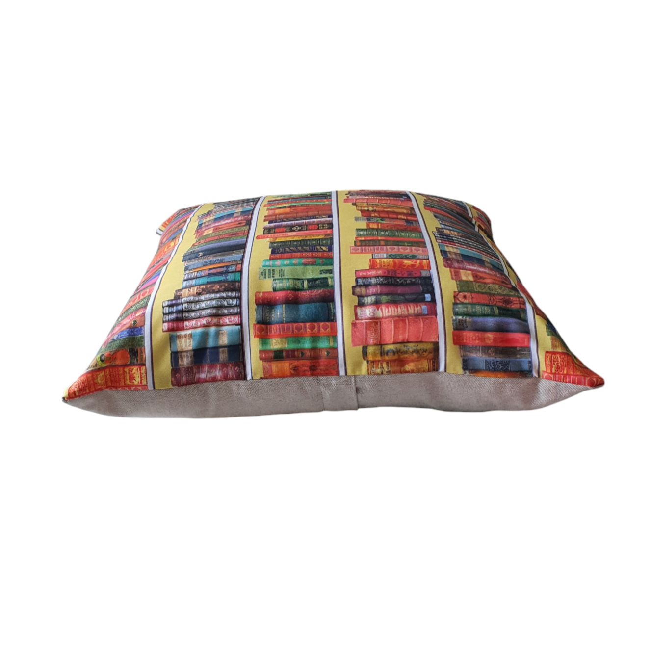 Library Books Fabric - Handmade Zipped Cushion Cover - Book Lovers Gift, Multicolour Cushion Cover