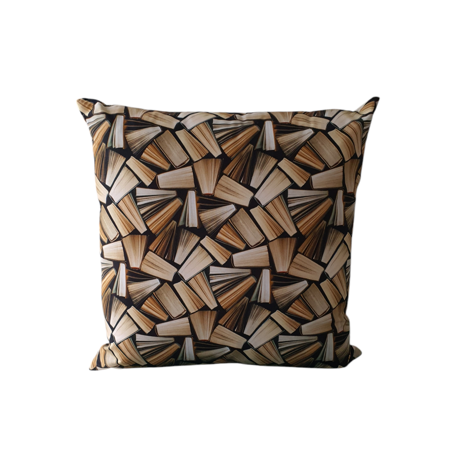 Handmade zipped cushion cover made with closed books fabric from Cat Tales and would be an ideal Book Lovers Gift.
