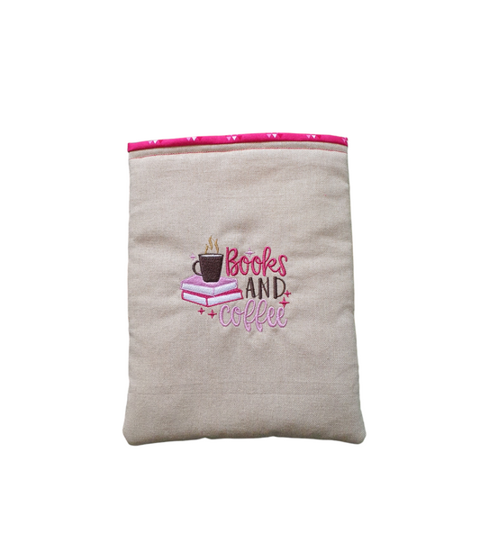 Handmade padded embroidered Book Pouch which will protect books from wear and tear whilst being carried and would be a lovely idea as a Book Lovers Gift.