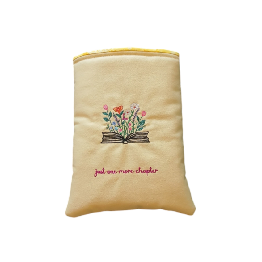 Handmade padded embroidered Book Pouch which would be a perfect Book Lovers Gift.  The pattern is pretty flowers sat on an open book.