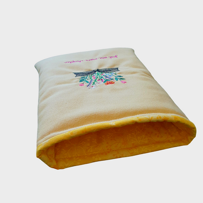 Handmade Embroidered Padded Book Pouch, Book Lovers Gift, Bookworm Gift, Book Accessory, Book Bag, Book Protector
