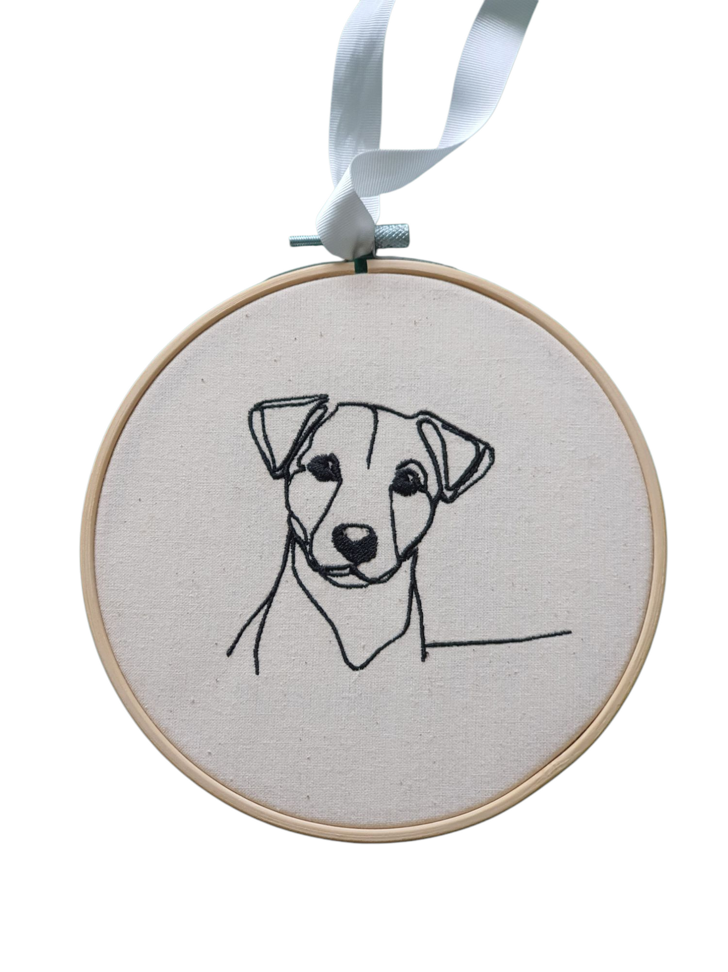 Machine Embroidery Sketch Style Jack Russell Dog Wall Hanging, Dog Lovers Gift, Wall Decor, 15cms Embroidered Bamboo Hoop, Pet Portrait