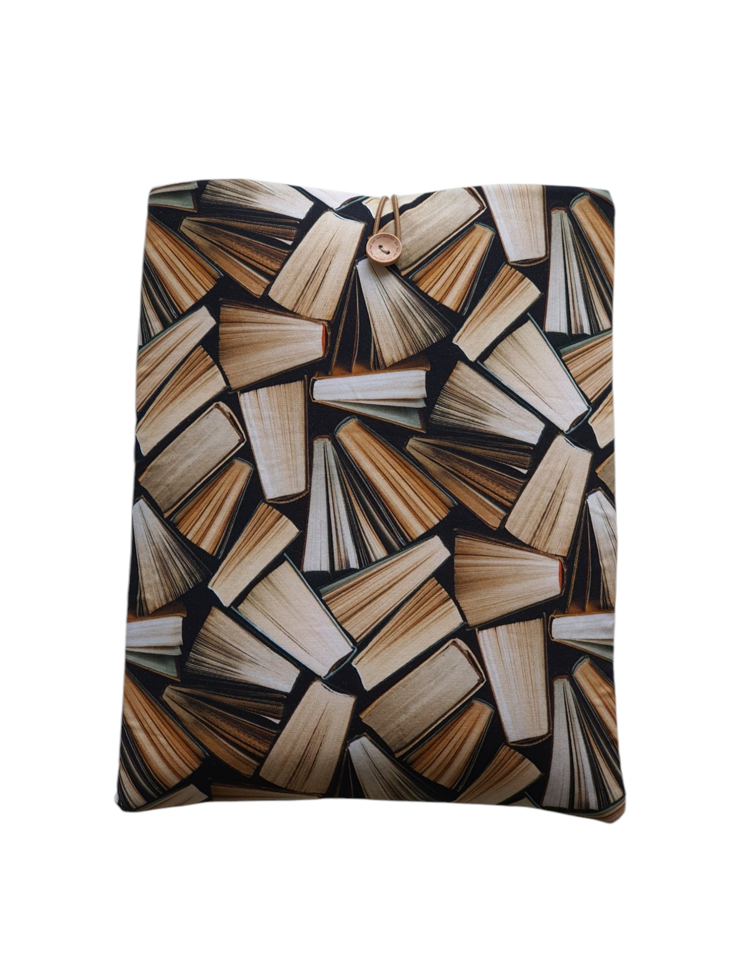 Handmade padded Book Pouch which would be a great Book Lovers Gift idea to protect books from wear and tear whilst being carried on the go.  The Book Cover is padded with foam and made with book patterned fabric.