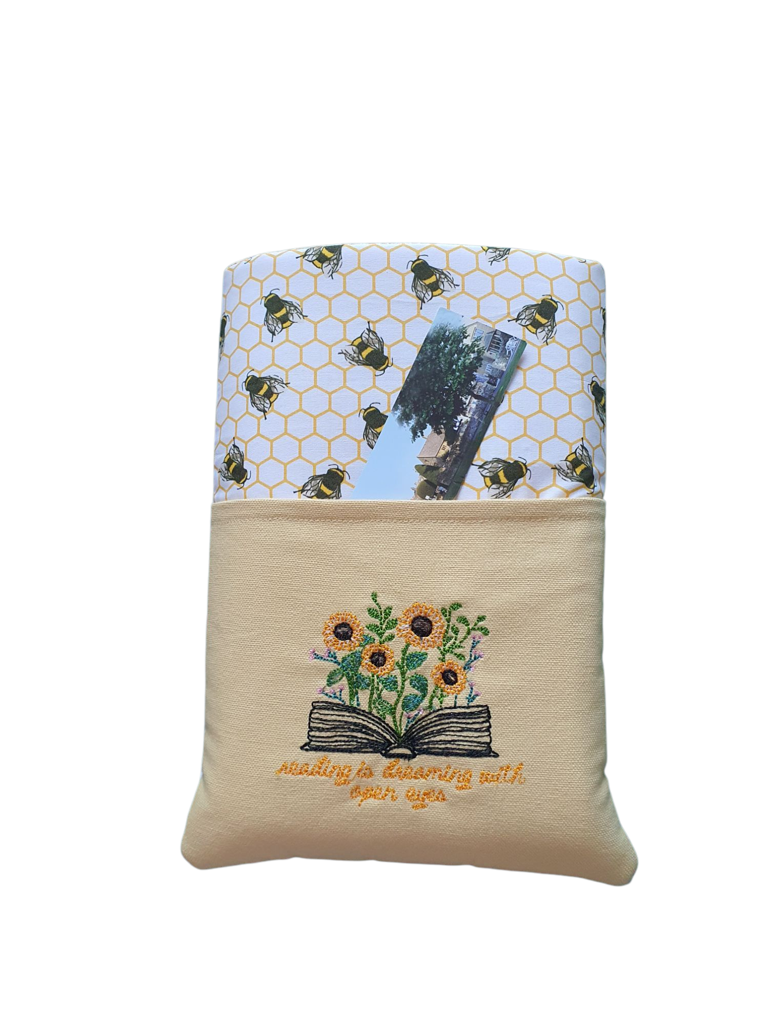The front embroidered pocket of the padded Book Sleeve would be ideal for keeping a bookmark safe, although this is not  included.