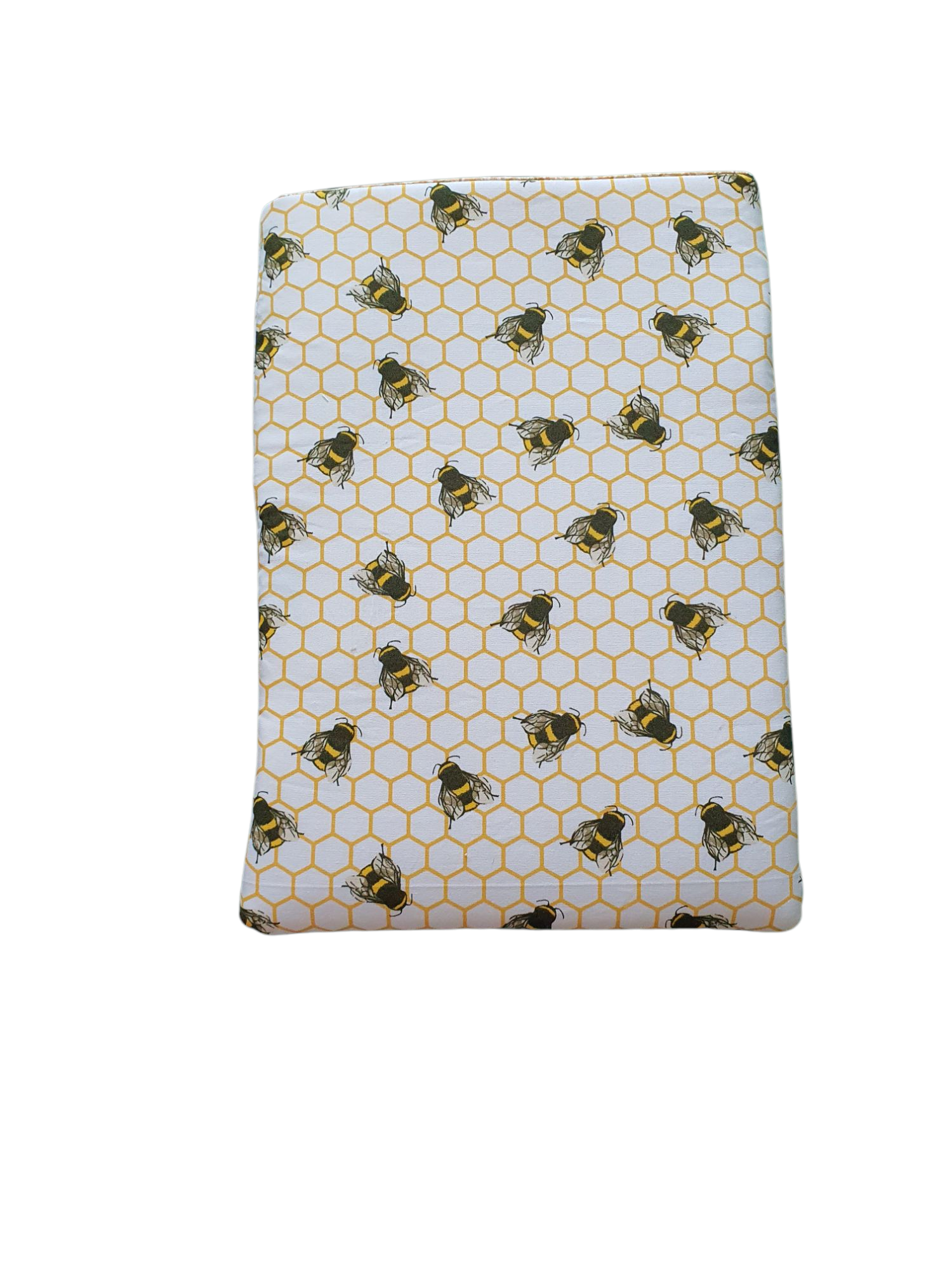 The back of the padded Book Cover showing the bee fabric.