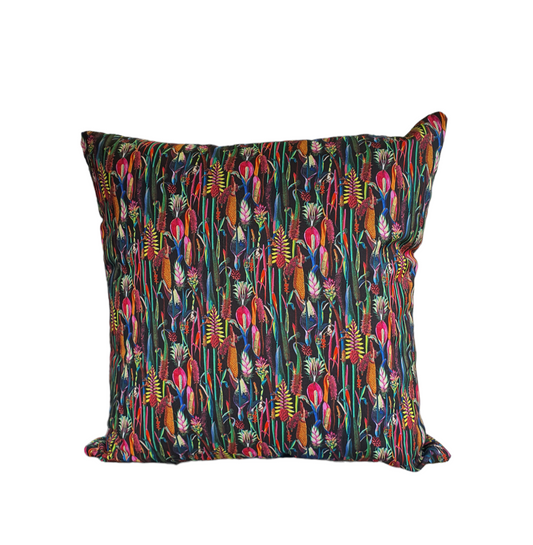 Handmade Botanical Black Fabric Zipped Cushion Cover - 18in x 18in (45cm x 45cm)