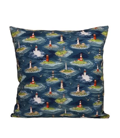 Seaside Lighthouse Waves  - Handmade Zipped Cushion Cover (17x17)