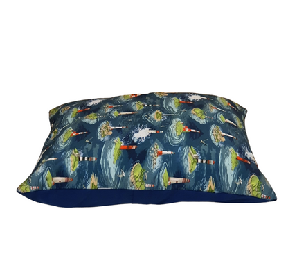 Seaside Lighthouse Waves  - Handmade Zipped Cushion Cover (17x17)