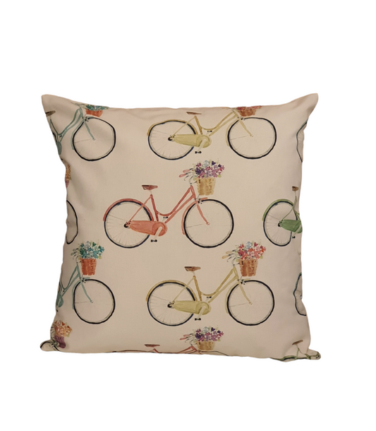 Cream Cycles Fabric - Handmade Zipped Cushion Cover (17x17)