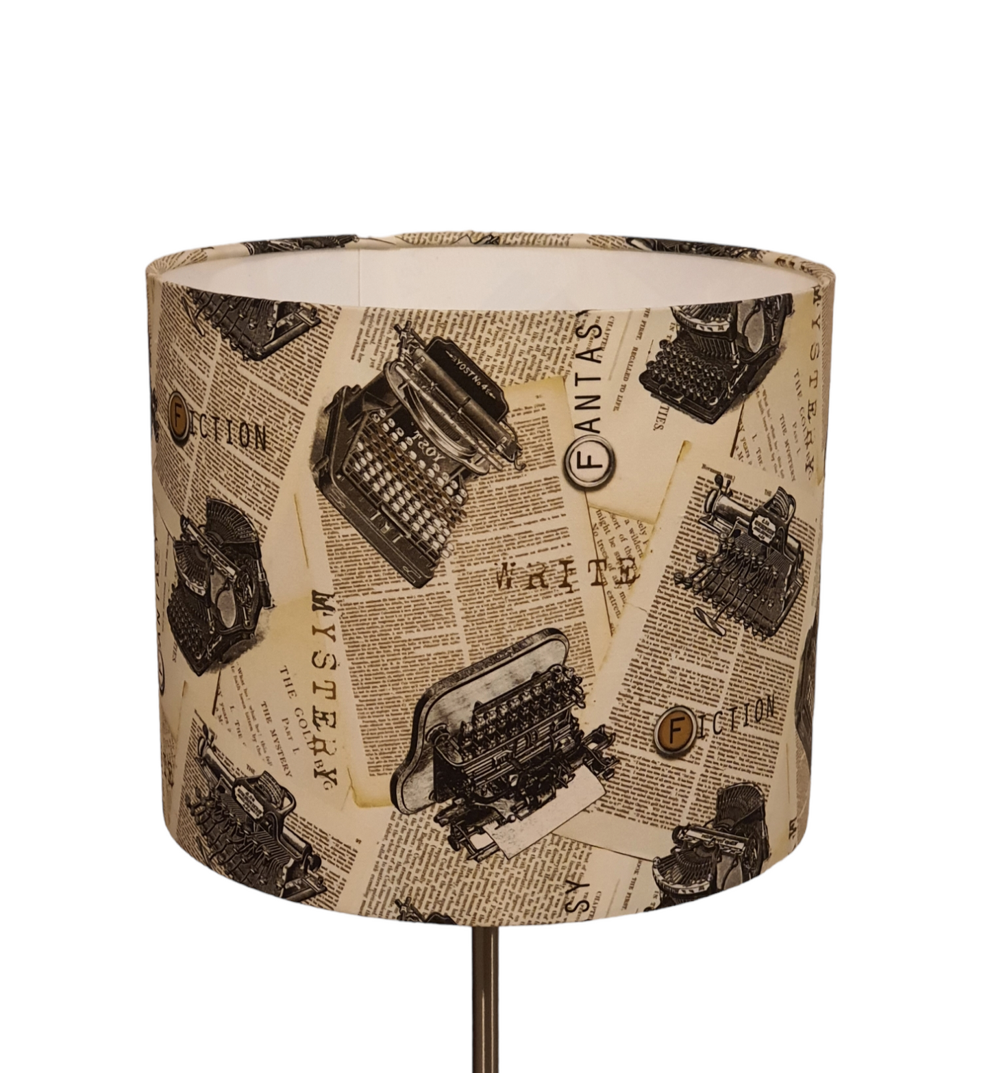 Cat Tales Vintage Typewriter Fabric Lampshade - Handmade 25cm Drum Lampshade