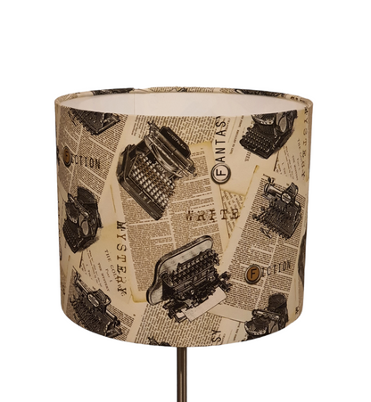 Cat Tales Vintage Typewriter Fabric Lampshade - Handmade 25cm Drum Lampshade