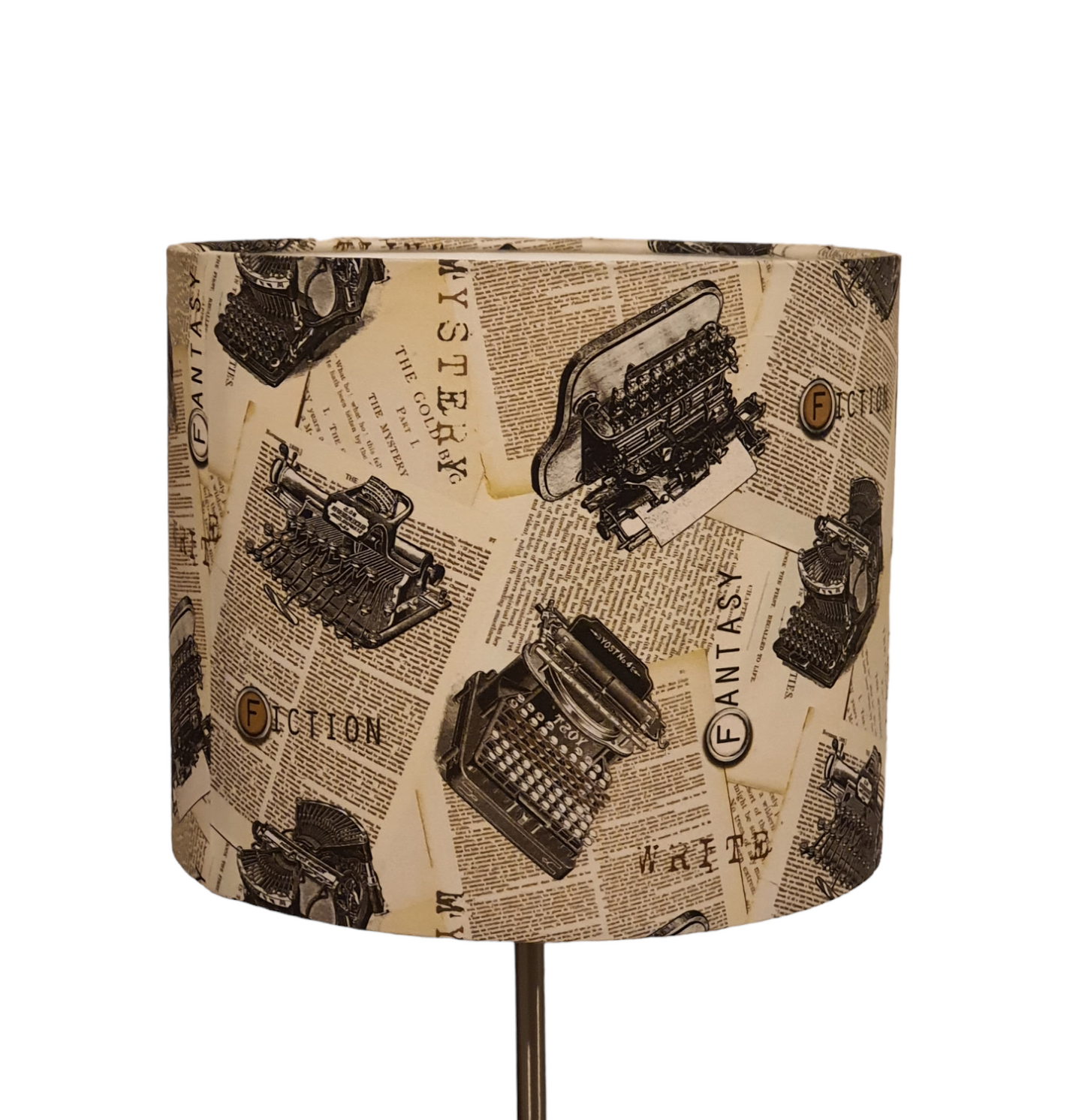 Cat Tales Vintage Typewriter Fabric Lampshade - Handmade 25cm Drum Lampshade