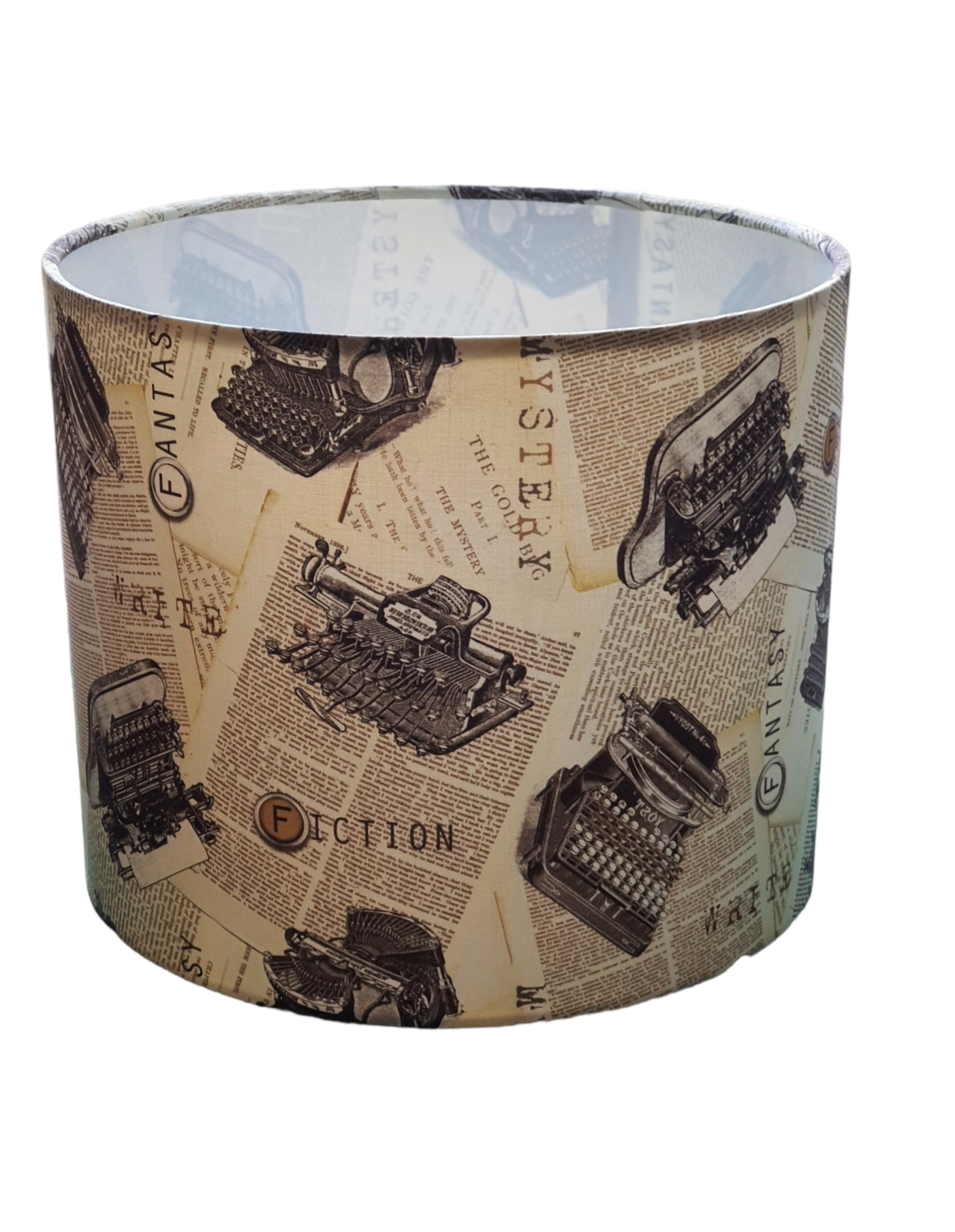 Cat Tales Vintage Typewriter Fabric Lampshade - Handmade 25cm Drum Lampshade