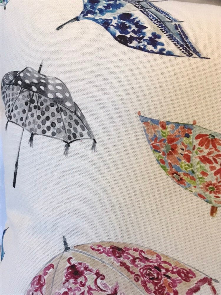 Floral Umbrella - Handmade Pink/Blue Cushion Cover (18x18)