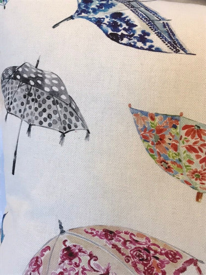 Floral Umbrella - Handmade Pink/Blue Zipped Cushion Cover (18x18)