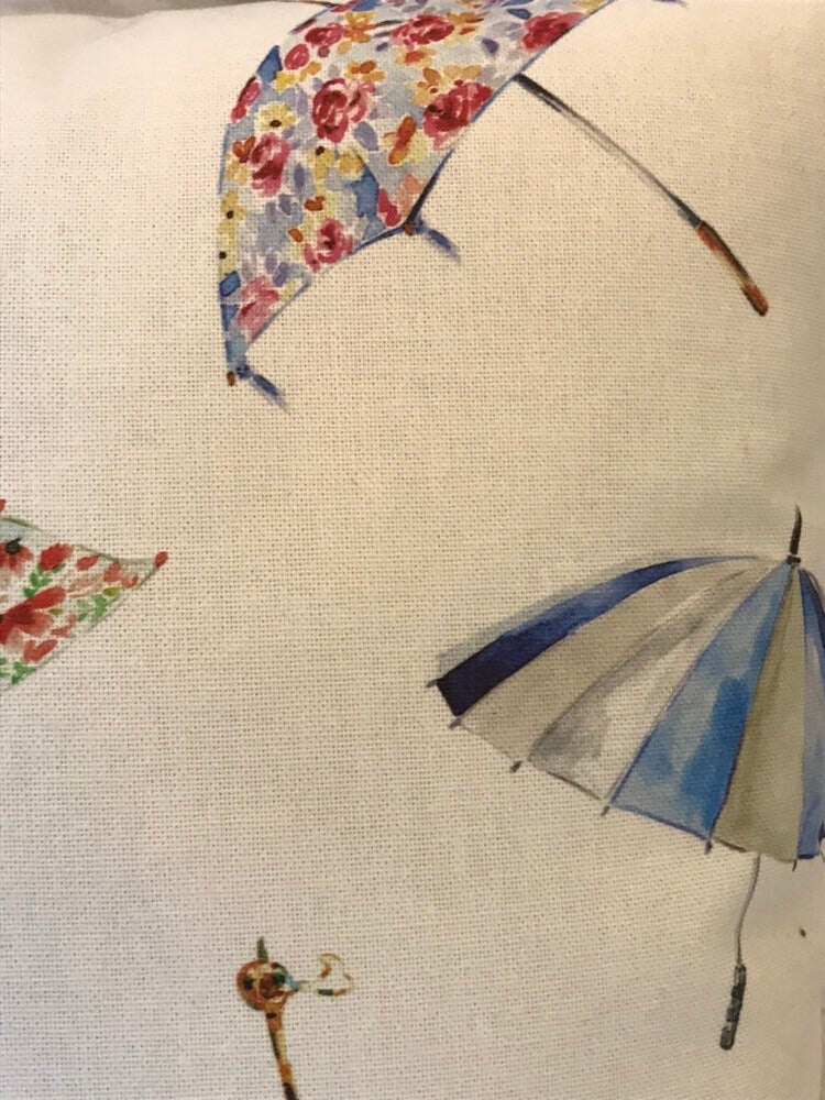 Floral Umbrella - Handmade Pink/Blue Cushion Cover (18x18)